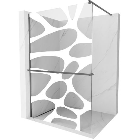 Mexen Kioto+ Duschwand mit Ablage Walk-in 90 x 200 cm, weißes Muster, gun metal - 800-090-121-95-97