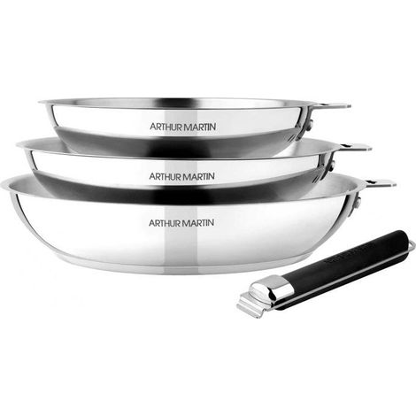 Set di 3 padelle - ARTHUR MARTIN - 20-24-28 cm – Acciaio Inossidabile - Tutti i fuochi, incluso induzione – manico removibile (1/4)