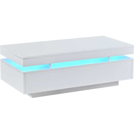 Table basse 100 × 50 × 35 cm avec 2 tiroirs – Table d'appoint LED brillante – Table à thé – Table de canapé – Table de salon – Blanche (1/5)