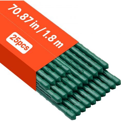 Soportes para Plantas, Ø11 x 1800 mm, Tutores de Metal Recubiertos de Plástico, con Extremo Puntiagudo y Topes Antideslizantes para Cultivo de Plantas Trepadoras y Hortalizas, 25 uds, Verde (1/5)