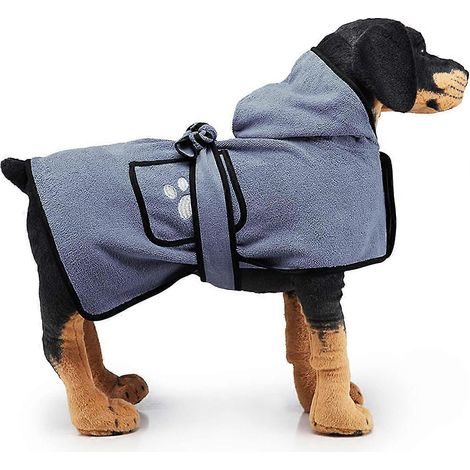 Bademantel für kleine, mittlere und große Hunde, ultra-saugfähiges Handtuch, schnelltrocknend, Bademantel mit doppelter Kapuze, Taschen und Gürtel (M)