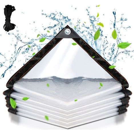 Bâche transparente armée Extérieur avec Oeillets, Bâche en Plastique PVC Bâche Imperméable Transparente Indéchirable et Coupe-Vent Bâche 3x3m (1/4)