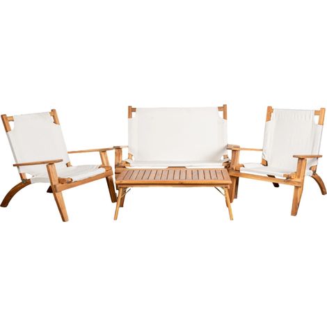 set da esterno pieghevole eurogarden "primavera" in legno di acacia e poliestere ecrù 4 sedute e tavolino (1/4)