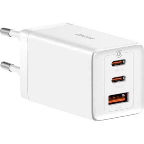 Chargeur mural rapide GaN 2x USB-C USB 65 W + câble USB-C blanc (1/5)