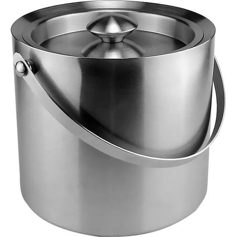 Seau à Glace Isotherme Poignée Couvercle 1,3L Double Paroi en Acier Inoxydable Sceaux à Glacon Rafraîchisseur Champagne pour Bouteille Bar Anniversaires Fêtes Pique-niques (1/5)