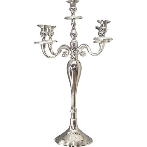 Chandelier Haut en Métal Argenté - Bougeoir à 6 Bougies 41 x 41 x 60 cm - PANGIVO (1/3)