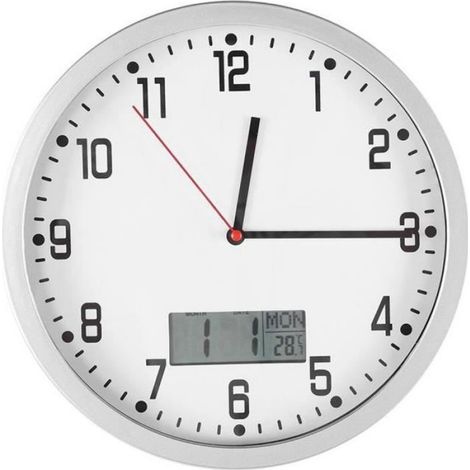 Horloge Murale - Affichage Date Température LCD - Pour Bureau Chambre Salon - 25 cm - Plastique Bois Naturel (1/4)