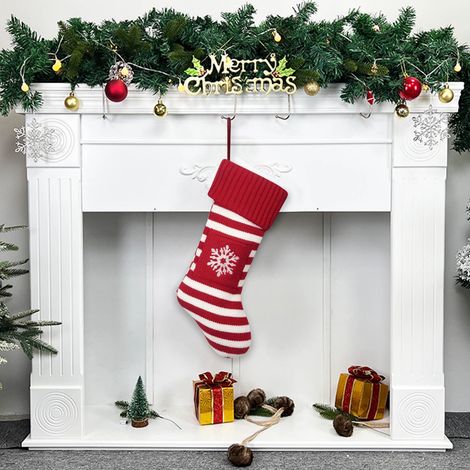 6 Chaussette de Noël, tricot flocon de neige, acrylique robuste, 46 cm, décoration cheminée arbre (1/5)