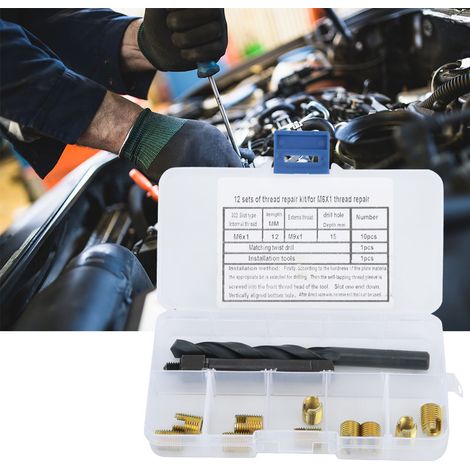 Kit de réparation de filetage M6x1 en 12 pièces avec inserts taraudeurs et outil de pose de taraud. (1/5)