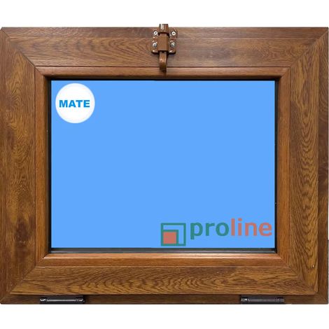 Ventana PVC 600X500 Roble Dorado Abatible (Golpete) Vidrio Mate (1/4)
