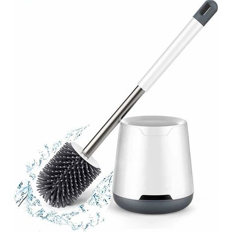 Brosse WC, Brosse de Toilette, Silicone Antibactérienne balayette WC et Support de Toilette avec Soies De Silicone Propres, avec Base de Filtre à Eau et à Séchage Rapide, Mural Monté, Blanc WC Brush (1/4)