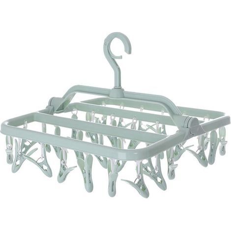 Etendoir Chaussette, Etendoir Linge avec 32 Pinces, Sechoir a Linge Pliant Suspendu, Etendoir Linge Interieur Extérieur, pour Chaussettes, sous-Vêtements et Petits Vêtements (1/4)