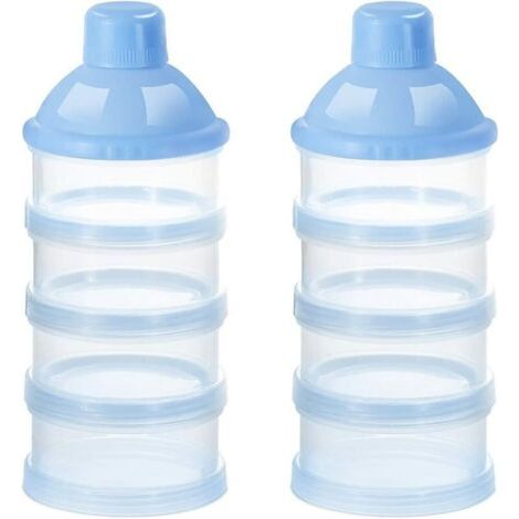 BUNTHAUS 2 Pièces Doseur de lait, Boîte à Collations de lait, 4 Compartiments Portable Lait en Poudre pour bébé Cas, Boîte à de lait pour le Voyage et les Activités de Plein Air (Bleu) (1/5)