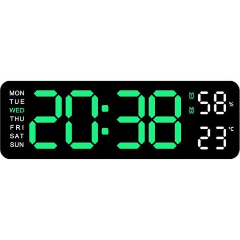 Horloge Murale Positif LED avec Télécommande Numérique Compte à Rebours Luminosité Réglable Pendules Murales pour Salon Cuisine (13 Pouces,Vert) (1/5)
