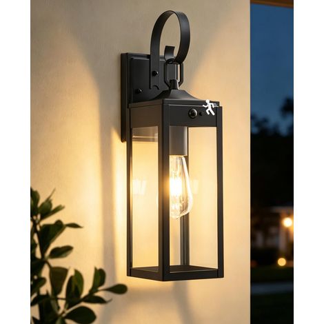 Lampe Exterieur Detecteur de Mouvement, Noir Applique Mural Rétro, E27 Éclairage Mural d'Extérieur, PIR Porche Lampe Murale, Industrielle Applique Lanterne Murale pour Entrée Terrasse, IP44 (1/5)