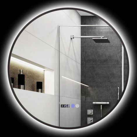Miroir de salle de bain rond avec éclairage LED, intensité variable, fonction anti-buée, interrupteur tactile, noir (1/5)