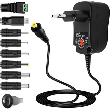1 Adaptateur secteur, 7 niveaux de tension 3V-12V, 8 connecteurs, pour caméra routeur LED (1/5)