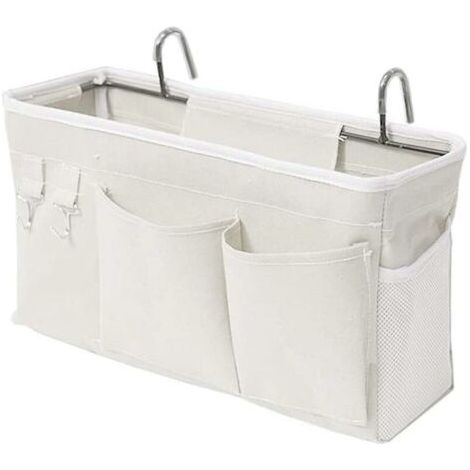 Sac de lit organisateur de lit avec crochets poche suspendue sac de rangement de lit mezzanine pour livre, magazine, téléphone portable, rangement de lit pour écouteurs (blanc)