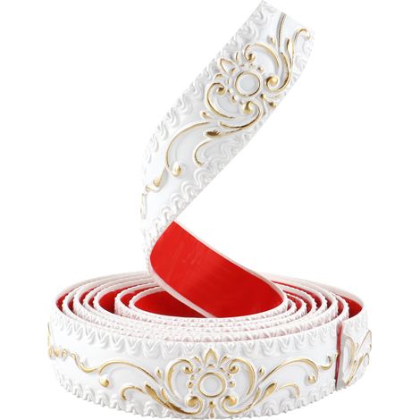 3 Mètres Peler Et La Moulure Murale, Bordure Murale de Papier Peint Auto-adhésive, Garniture de Moulage Flexible, Bordure de Papier Peint 3D pour Miroir, Mur Blanc Avec De L'Or, 3,6cm W (1/5)