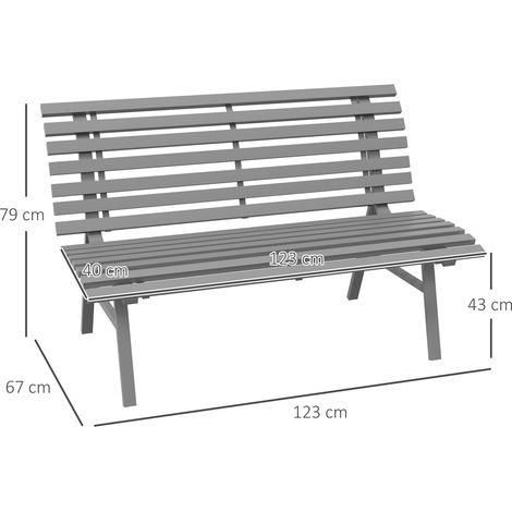 Banc de jardin banc de parc biplace avec dossier en aluminium 123x67x79cm gris pour balcon de la terrasse jardin