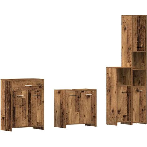 Maison Exclusive - 4-tlg. Badmöbel-Set Altholz-Optik Holzwerkstof