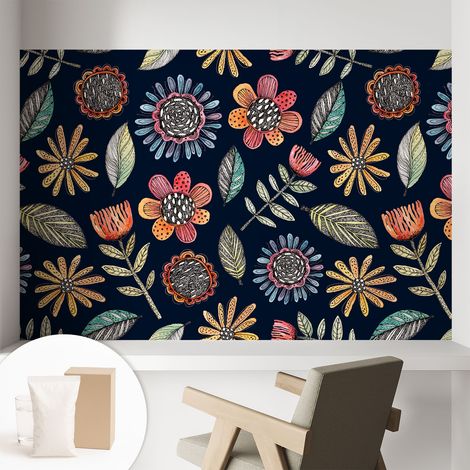 Papier peint intissé mural avec colle pour salon et chambre Décoration murale rapide - Colle incluse gratuite Mosaïque florale 104x70 cm (1/5)