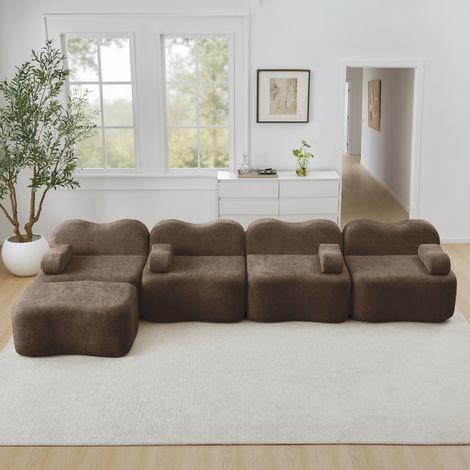 Divano angolare modulare in velluto marrone OKMYHOME (1/5)