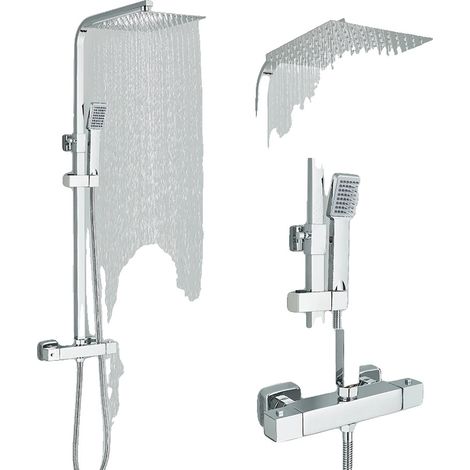 Set di rubinetteria per doccia, controllo termostatico, design a doppia maniglia, cromata. (1/2)