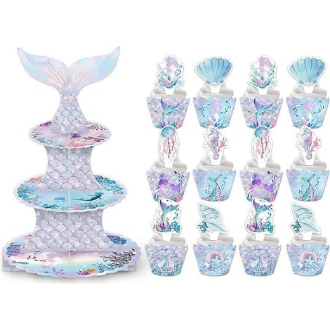 Présentoir à cupcakes à 3 étages avec décorations à thème et toppers pour gâteaux (1/5)