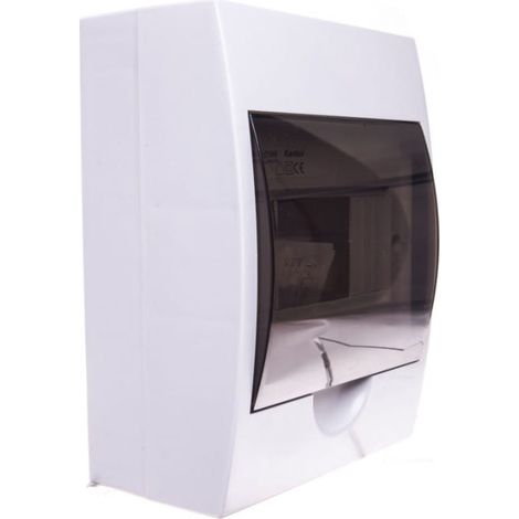 Cuadro de distribución modular, plástico, 1x6, montaje en superficie, IP40, IK06, N+PE, clase II, puerta gris transparente, DB106S, 1X6P/SMD, blanco, 3831