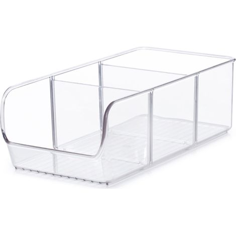 Bac De Rangement Alimentaire Transparent 28x14x9 Cm Avec 2 Séparateurs Amovibles Pour Placard Et Tiroir En PET, Sans (1/5)