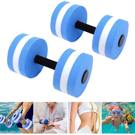 Mancuernas de natación de EVA [2 piezas] para yoga y fitness en la piscina – material azul ecológico para hombres, mujeres y niños. (1/5)