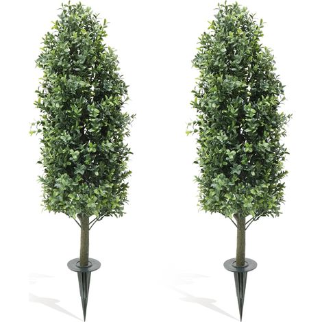 Décoration réaliste pour maison et jardin – Lot de 2 buis artificiels topiaires en pot – Résistants aux UV – Plantes fausses pour intérieur et extérieurérieur – 90CM (1/5)