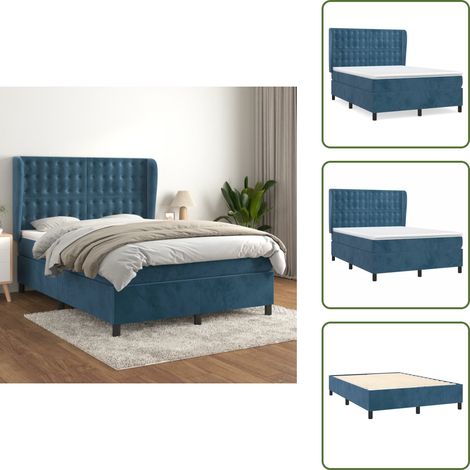 Boxspringbett mit Matratze Dunkelblau 140x200 cm Samt - Samtbett - Boxspringbett - Doppelbett - Luxusbett - Bettauflage (1/5)