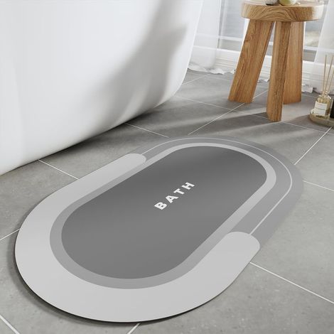 Tapis de Bain antidérapant et Anti moisissure à séchage Rapide en Absorbant l'eau Lavable en Machinen(Gris,50 x80cm) (1/5)