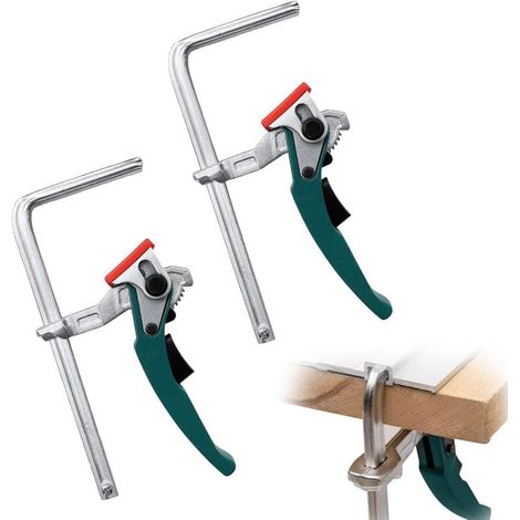 Set of 2 all-steel lever clamps, quick-release clamps, table clamps with lever handle, 160 mm capacity and 60 mm throat depth for cutting and sanding (1/5)