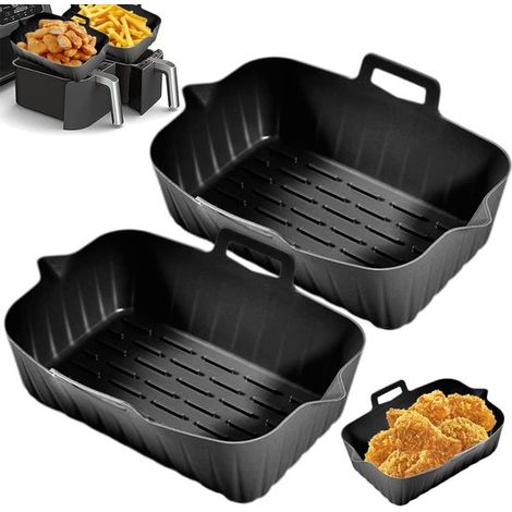 Accesorios para freidora de aire, 2 piezas, Sin BPA, Bandeja de silicona para freidora aire, 19 cm x 6 cm, Resistente calor, Reutilizable, Negro (1/5)