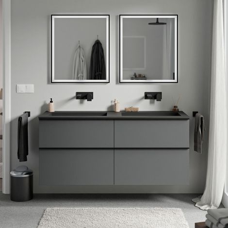 BERNSTEIN - Mobile lavabo sospeso MDF antracite opaco, lavabo Ghisa nero opaco senza foro rubinetto, maniglia antracite opaco - 120x46x62cm - LAVOA	Antracite opaco, Antracite opaco, Nero opaco senza f