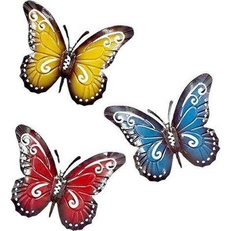 Set di 3 decorazioni murali a forma di farfalla in metallo, arte murale a forma di farfalla in metallo, decorazione murale da giardino a forma di farfalla in metallo per giardino, cortile, recinzione, (1/4)