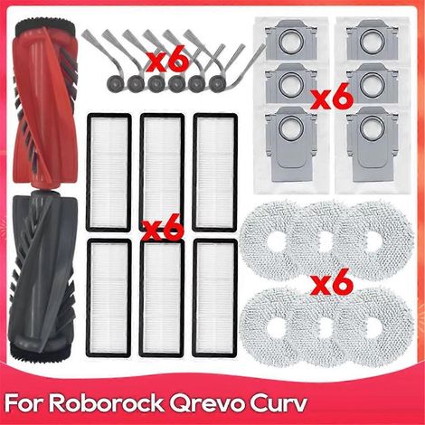 Pièces de rechange et accessoires compatibles avec Qrevo Curv/P20 Pro : filtre HEPA, chiffon de nettoyage, sac à poussière et brosse principale (1/5)