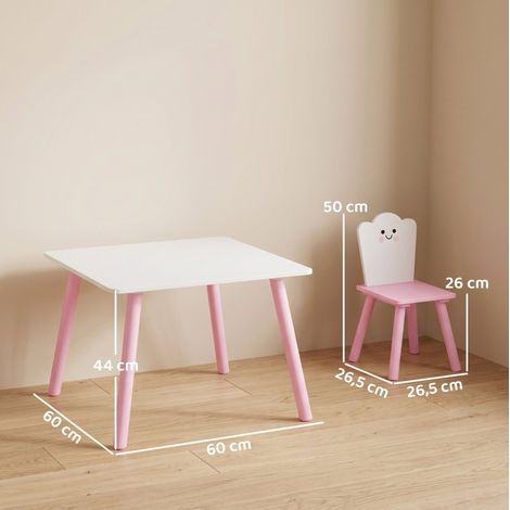 Kindertisch- und Stuhlset 3-teilig, 1 Tisch 2 Stühle, rosa und weiß HAVRYA (1/5)