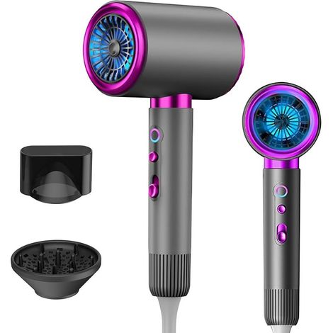 Sèche-cheveux Ionique Professionnel 2400W, Fonction Air Chaud/froid, 3 Niveaux de Température, Diffuseur Inclus, Idéal pour Salon de Coiffure et Usage Domestique (Gris) (1/5)