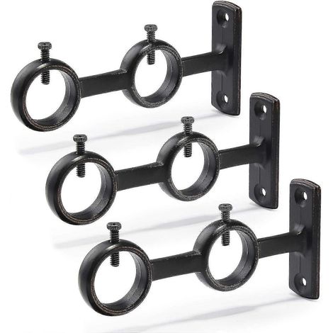 (noir) Lot de 3 supports de tringle à rideaux à double crochet (2 pièces) pour salon et chambre. (1/5)