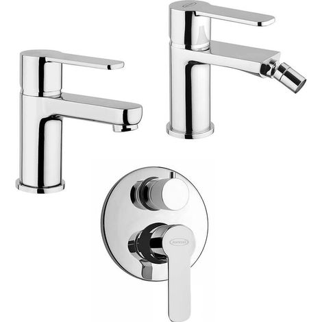 Set miscelatori lavabo + bidet + incasso doccia con deviatore Jacuzzi rubinetteria Eolo ottone cromato per piletta click clack (1/5)