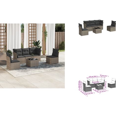 6-tlg. Garten-Sofagarnitur mit Kissen Grau Poly Rattan - Gartenmöbel - PE-Rattan Möbel - Outdoor Sofa Set - Lounge Gruppe - Esstisch (1/3)