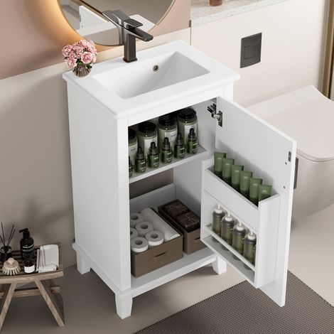 Mobile lavabo 51x34x83 cm in MDF bianco, con vano contenitore FloraGrace (1/5)