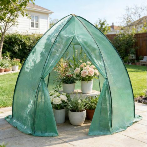 Serre de jardin tipi conique 240 x 200 x 240 cm en acier et PE vert HAVRYA (1/5)