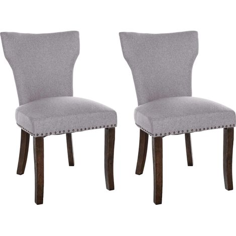 Lot de 2 chaises de salle à manger boutons décoratifs en tissu gris et pieds en bois marron foncé 100001587 (1/5)
