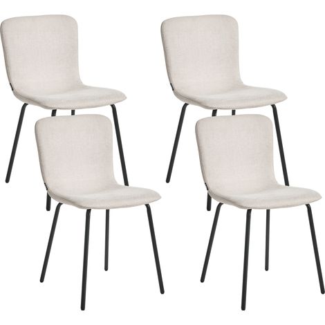 Conjunto de 4 sillas de comedor tapizado de tela patas de metal beige claro Caldwell