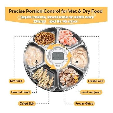 Automatic Cat Food Dispenser Wet and Dry Dog Food Dispensers with Two Ice Blocks Wireless Automatic Feeder with Programmable Timer, 6 Fresh Meals (1/4)